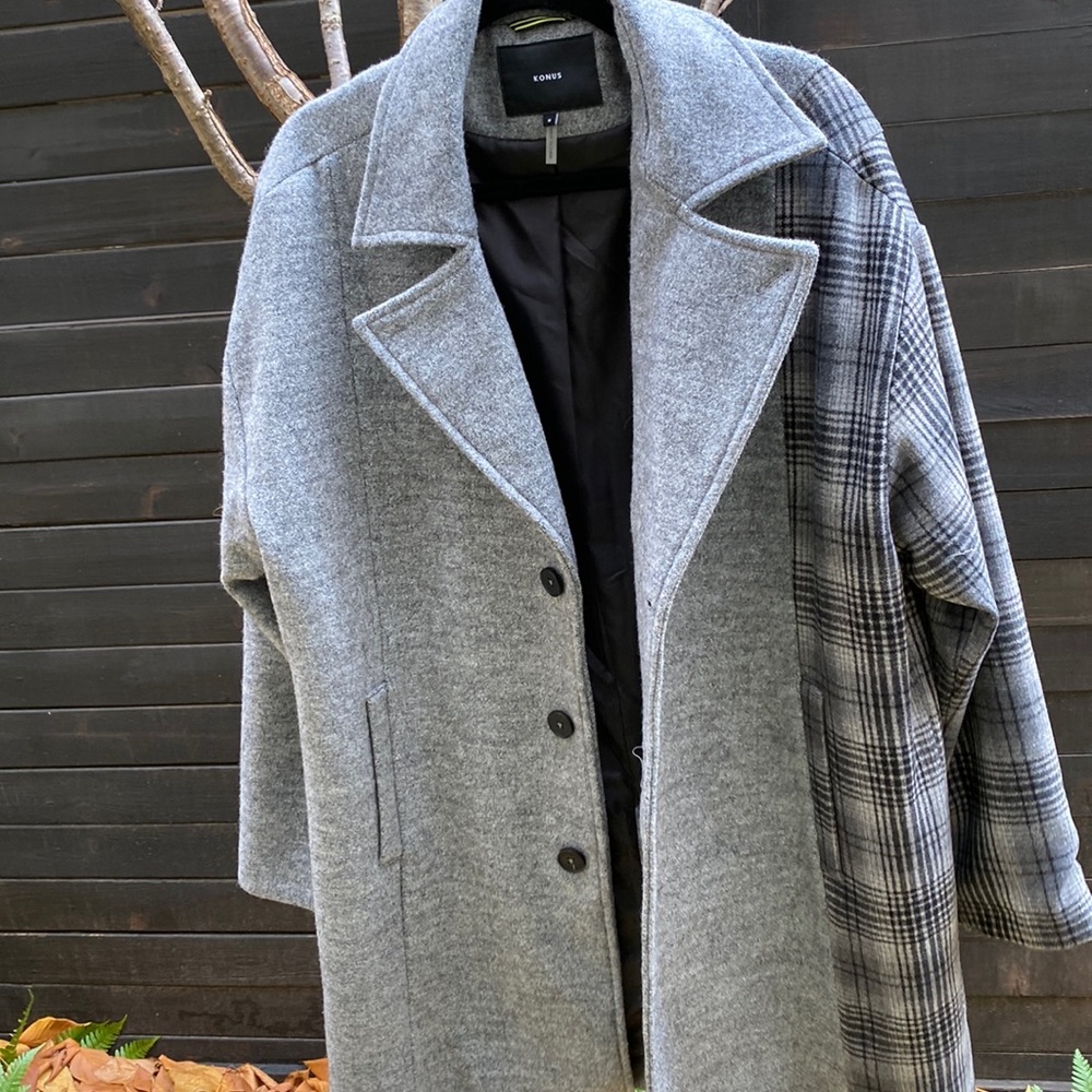 Men’s oversize single brn Wool notch color Plaid Color block inset